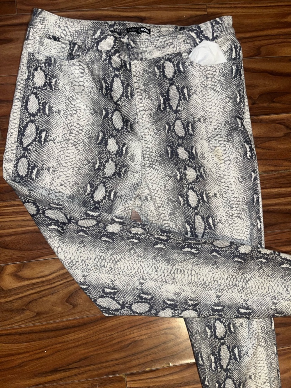 Fashion Nova Gray & White Snake Print Pants